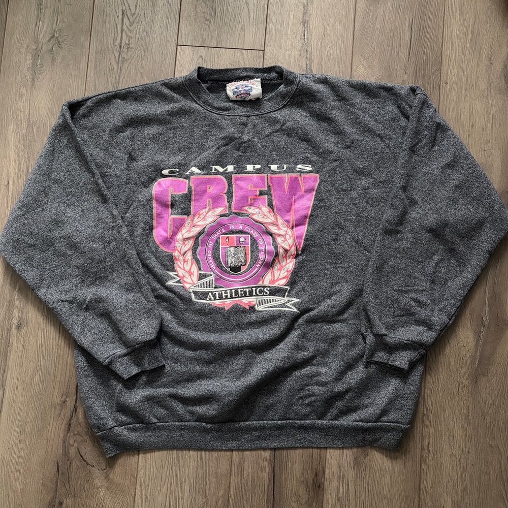Vintage 1988 Campus Crew Athletics Grey Crewneck